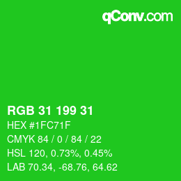 颜色代码: RGB 31 199 31 | qconv.com