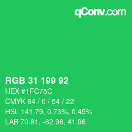 Color code: RGB 31 199 92 | qconv.com
