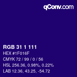 カラーコード: RGB 31 1 111 | qconv.com