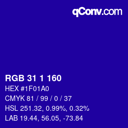 Color code: RGB 31 1 160 | qconv.com