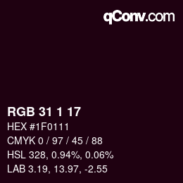 Color code: RGB 31 1 17 | qconv.com