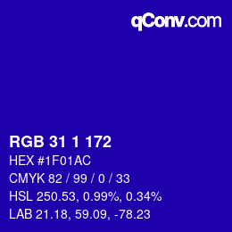 カラーコード: RGB 31 1 172 | qconv.com