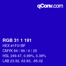 Color code: RGB 31 1 191 | qconv.com