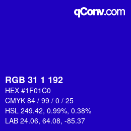 カラーコード: RGB 31 1 192 | qconv.com