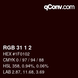 カラーコード: RGB 31 1 2 | qconv.com