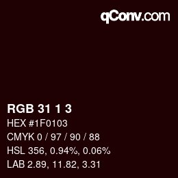 カラーコード: RGB 31 1 3 | qconv.com