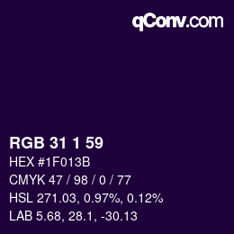 カラーコード: RGB 31 1 59 | qconv.com