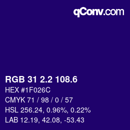 カラーコード: RGB 31 2.2 108.6 | qconv.com