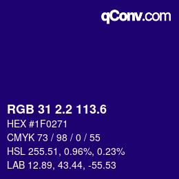 カラーコード: RGB 31 2.2 113.6 | qconv.com