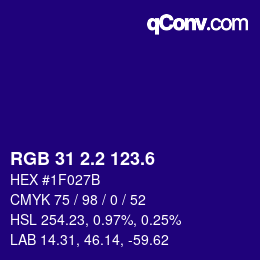 カラーコード: RGB 31 2.2 123.6 | qconv.com