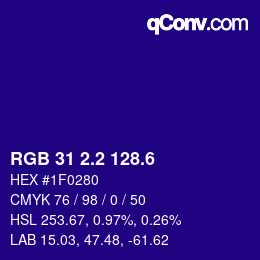 カラーコード: RGB 31 2.2 128.6 | qconv.com