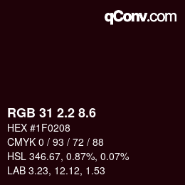 カラーコード: RGB 31 2.2 8.6 | qconv.com