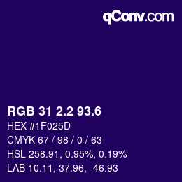 カラーコード: RGB 31 2.2 93.6 | qconv.com