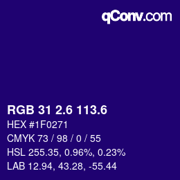 カラーコード: RGB 31 2.6 113.6 | qconv.com