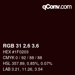 カラーコード: RGB 31 2.6 3.6 | qconv.com
