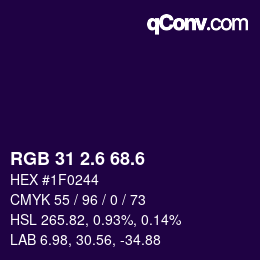 カラーコード: RGB 31 2.6 68.6 | qconv.com