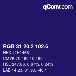 カラーコード: RGB 31 20.2 102.6 | qconv.com