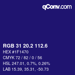 カラーコード: RGB 31 20.2 112.6 | qconv.com