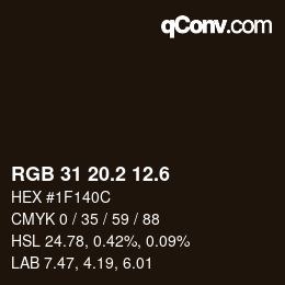 カラーコード: RGB 31 20.2 12.6 | qconv.com