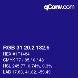 カラーコード: RGB 31 20.2 132.6 | qconv.com