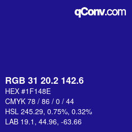 カラーコード: RGB 31 20.2 142.6 | qconv.com