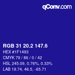 カラーコード: RGB 31 20.2 147.6 | qconv.com
