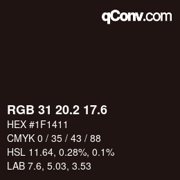 カラーコード: RGB 31 20.2 17.6 | qconv.com