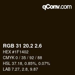 カラーコード: RGB 31 20.2 2.6 | qconv.com