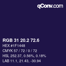 カラーコード: RGB 31 20.2 72.6 | qconv.com