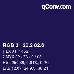 カラーコード: RGB 31 20.2 82.6 | qconv.com