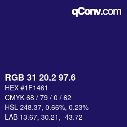 カラーコード: RGB 31 20.2 97.6 | qconv.com