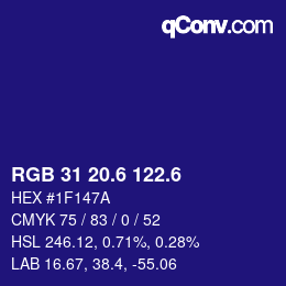 カラーコード: RGB 31 20.6 122.6 | qconv.com