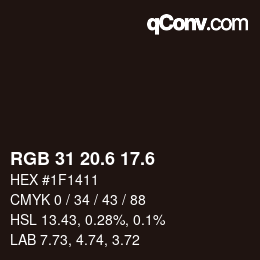 カラーコード: RGB 31 20.6 17.6 | qconv.com