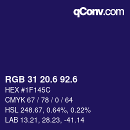 カラーコード: RGB 31 20.6 92.6 | qconv.com