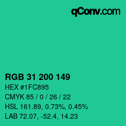 カラーコード: RGB 31 200 149 | qconv.com