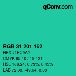 Color code: RGB 31 201 162 | qconv.com