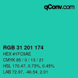 Color code: RGB 31 201 174 | qconv.com