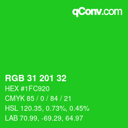 Color code: RGB 31 201 32 | qconv.com