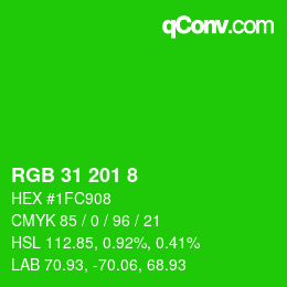 Code couleur: RGB 31 201 8 | qconv.com