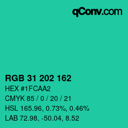 Color code: RGB 31 202 162 | qconv.com