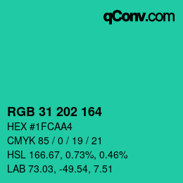 Color code: RGB 31 202 164 | qconv.com