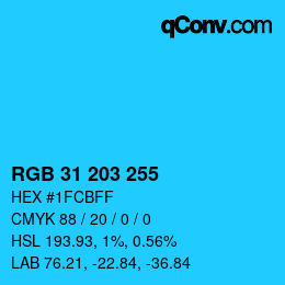 Color code: RGB 31 203 255 | qconv.com