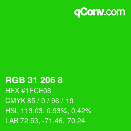 Color code: RGB 31 206 8 | qconv.com