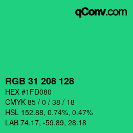 Color code: RGB 31 208 128 | qconv.com