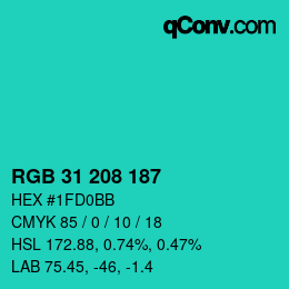 Color code: RGB 31 208 187 | qconv.com