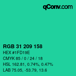 Color code: RGB 31 209 158 | qconv.com