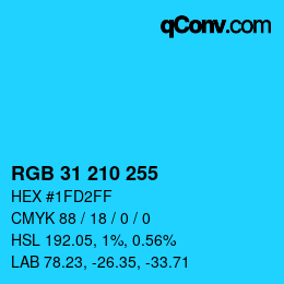 Color code: RGB 31 210 255 | qconv.com