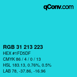 Color code: RGB 31 213 223 | qconv.com