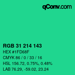 颜色代码: RGB 31 214 143 | qconv.com