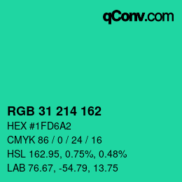 カラーコード: RGB 31 214 162 | qconv.com